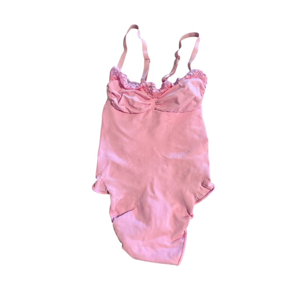 Skims pink shape wear bodysuit with lace